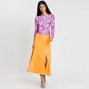 STINE GOYA Carlin 771 Rayon Jersey Floral Ruched Long Sleeve Top Size Large